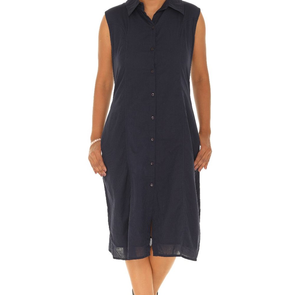 Pinstripes Textured Fabric Button-Up Style Dress